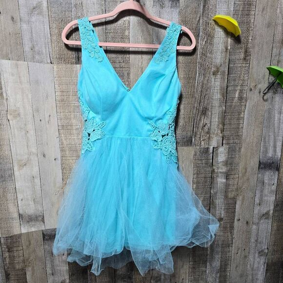 Entry Teal Formal Tulle Mini Fit and Flare Cocktail Dress NWT - Picture 1 of 7